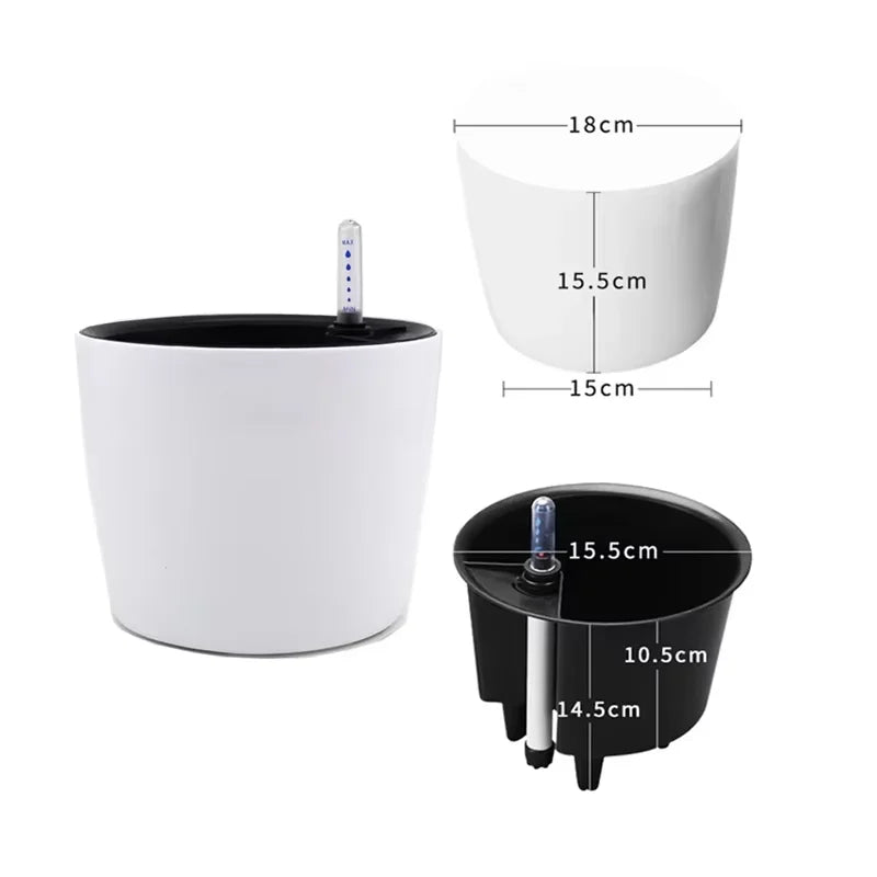 Self Watering Planter White Flower Pot with Water Level Indicator Self Watering Plant Pot Modern Decorative Bonsai Pot