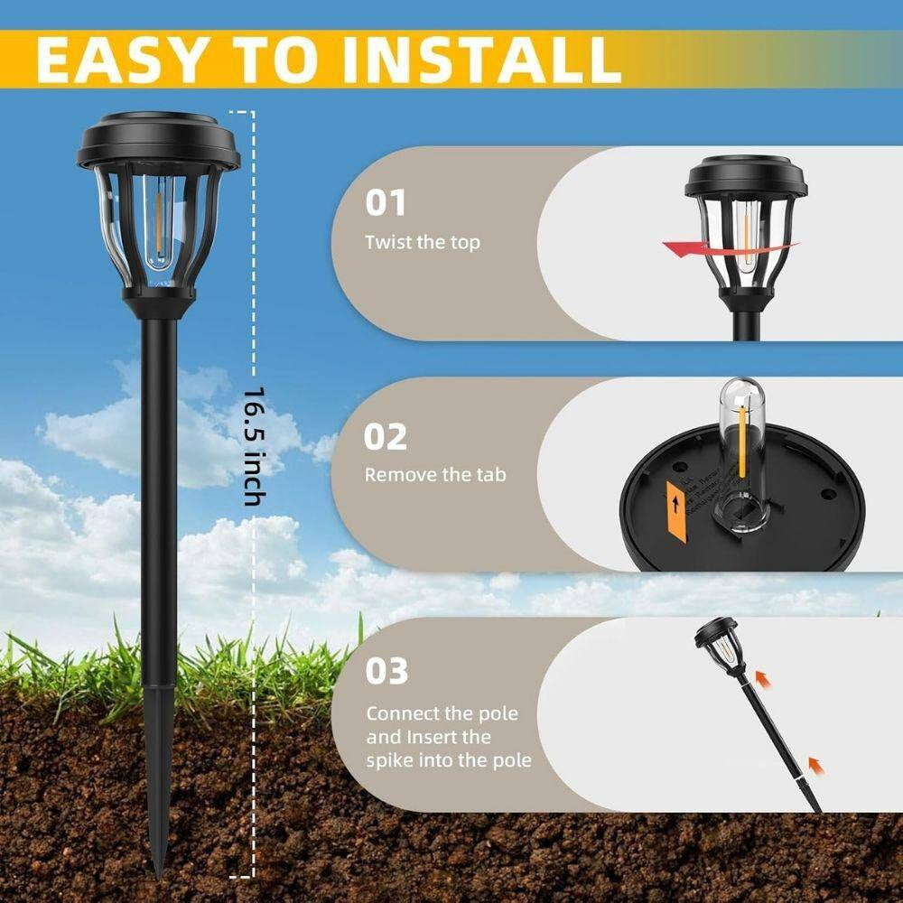 12-Pack Solar Lights Outdoor, Pathway Lights Auto On/Off Waterproof Garden Landscape Lighting
