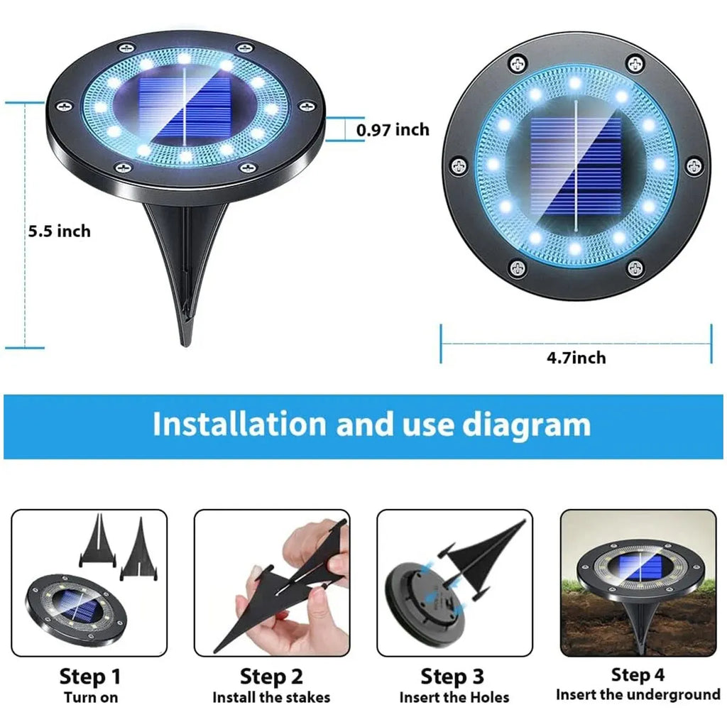 Solar Ground Lights Outdoor 12LED Solar Lights Waterproof Solar Garden Lights for Pathway Yard Halloween Christmas Decorations