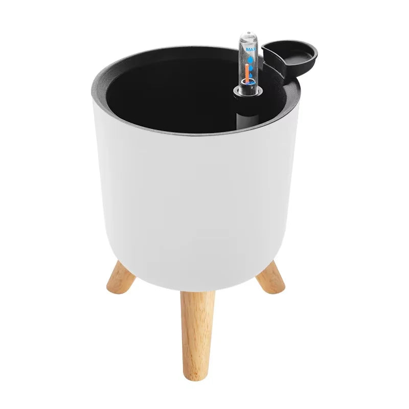 Self Watering Planter White Flower Pot with Water Level Indicator Self Watering Plant Pot Modern Decorative Bonsai Pot