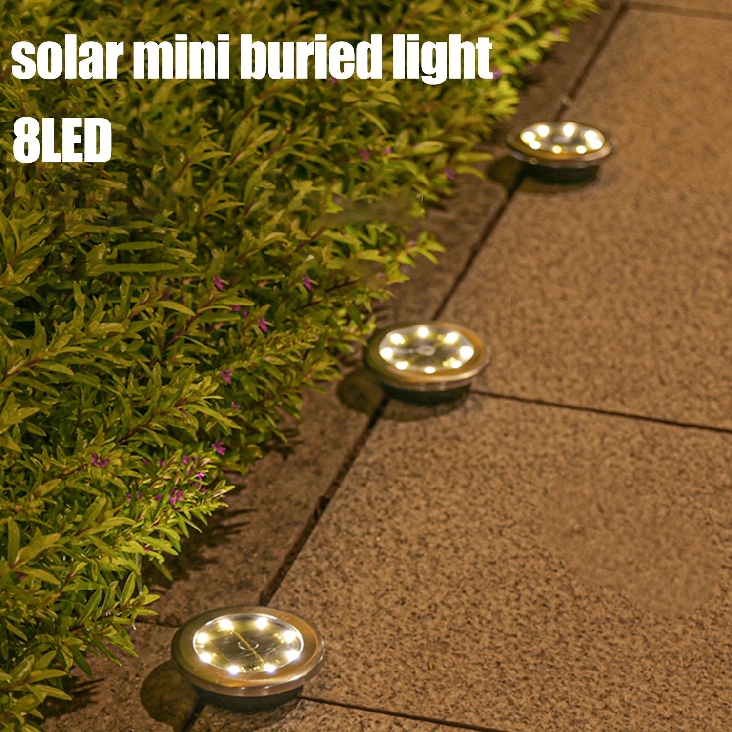 10Pcs Solar Ground Light Outdoor Waterproof 8LED Disk Light for Garden Pathway Yard Driveway Landscape Decorative In-Ground Lamp