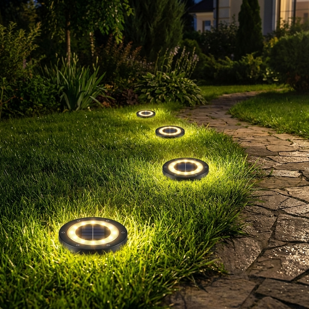 Solar Ground Lights Outdoor – 12 LED Waterproof Garden Disk Lights