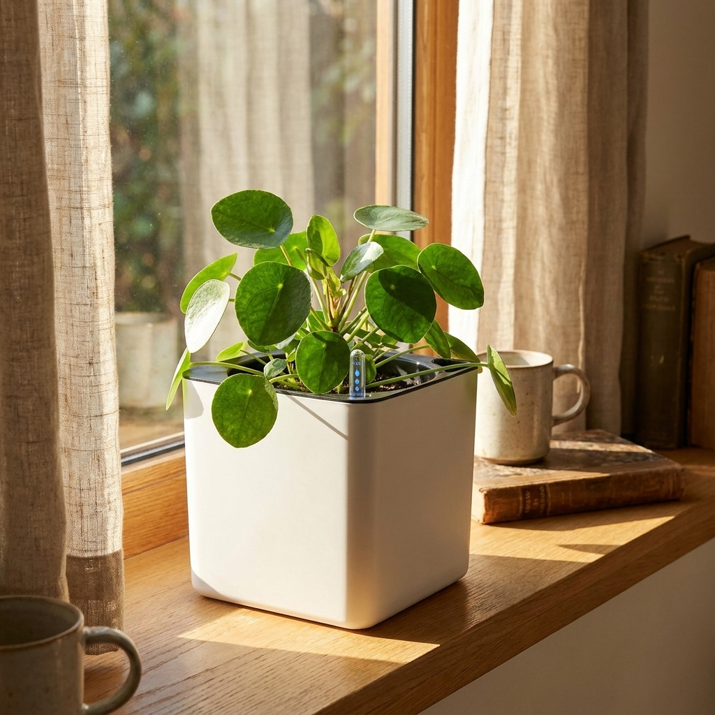 Self-Watering Planter – White Flower Pot with Water Level Indicator